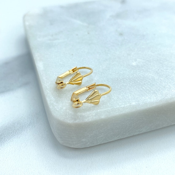 18k Gold Filled Leverback Shell Earrings, French Hook Ear Wire with Open Loop, Lever Back Hook Clasps, Wholesale Findings Jewelry Making