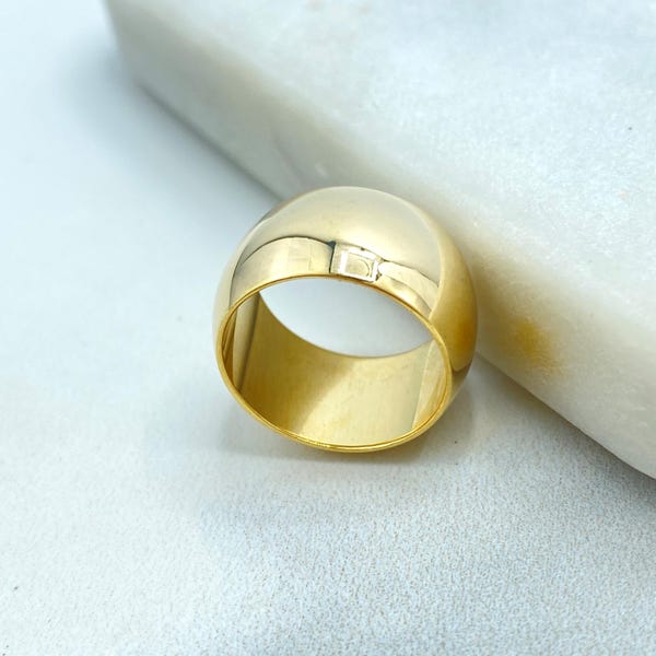 18k Gold Filled Comfort Fit Dome Band, 10mm Wide Simple Band Ring, Bold Statement, Chunky Polished Gold Ring