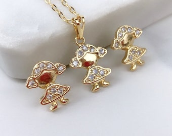 18k Gold Filled Girl Charms & Stud Earrings with Cubic Zirconia Wholesale Jewelry Supplier