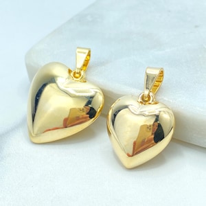 18k Gold füllte Puffed Herz Anhänger, 2 Größen erhältlich, Hauch Herz Anhänger, glänzend Liebe Charme, 3D Herz Charme, Großhandel Schmuck