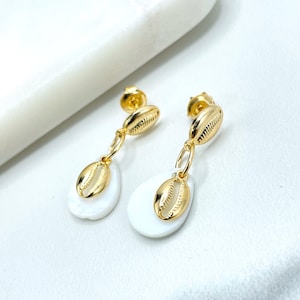 18k Gold Filled Gold Sea Shell Earrings, Summer Beach Earrings, Dangle Drop Earrings, Wholesale Jewelry Making Supplies