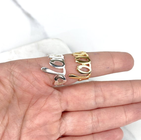 18金張りのラブリング、文字入り、ゴールドまたはシルバー、ジュエリー