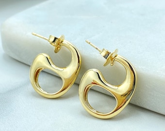 18k Gold Filled abstrakte Hoop Ohrringe, moderne skulpturale Ohrstecker, Jumbo Push Back