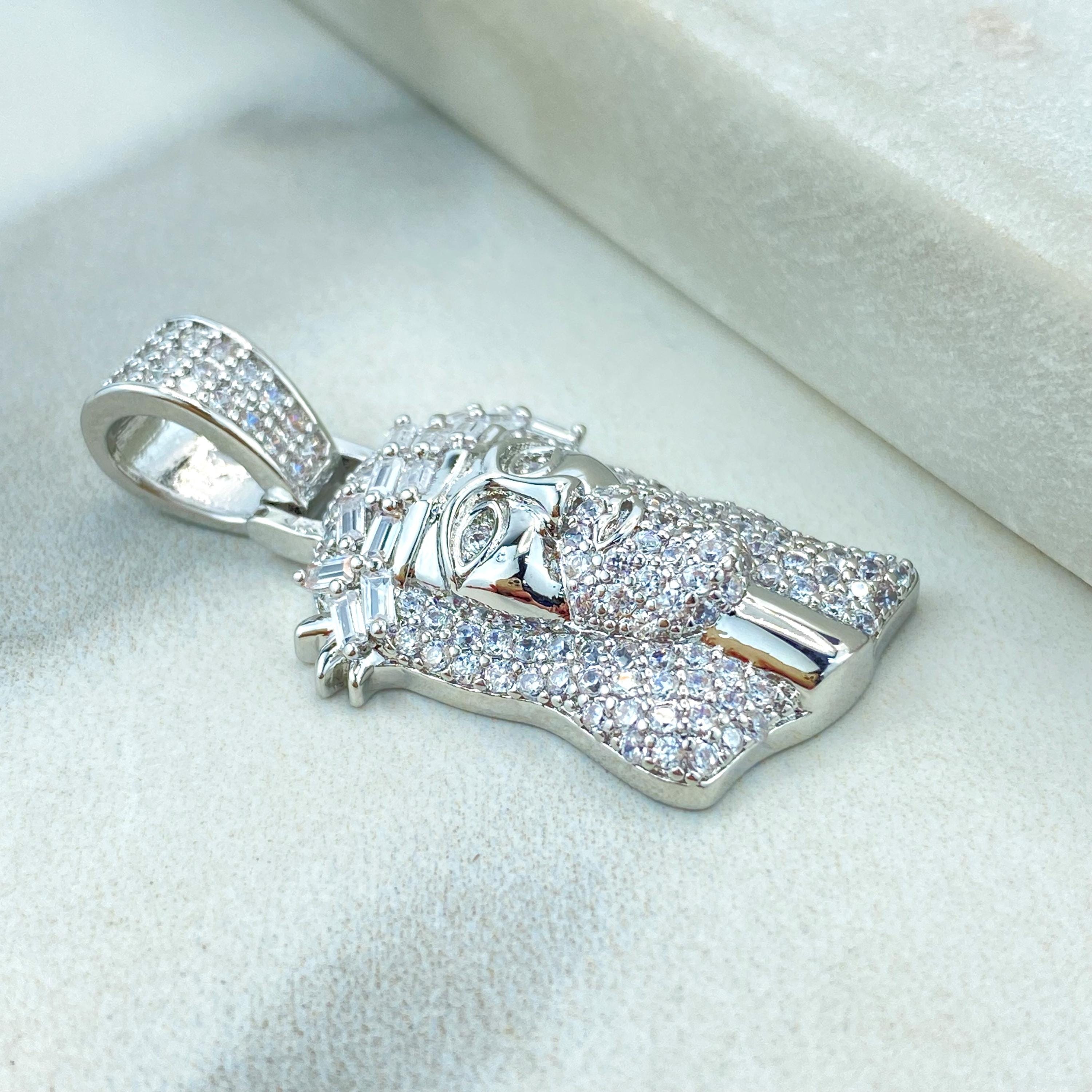 Silver Filled Jesus Christ Face Shape Pendant With Micro Cubic Zirconia ...