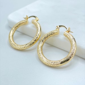 18k Gold Filled 30mm Texturized Hoop Earrings with 4mm Thickness, Wholesale Jewelry Making Supplies