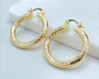 18k Gold Filled 30mm Texturized Hoop Earrings with 4mm Thickness, Wholesale Jewelry Making Supplies