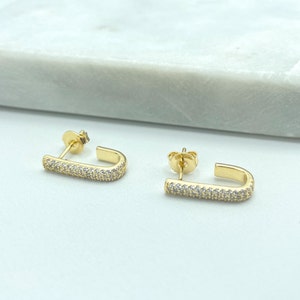 18k Gold Filled &quot;J&quot; Hoop Shape Stud Earrings Featuring Micro Pave Cubic Zirconia, Fine Classic Jewelry, Wedding Earrings, Wholesale Jewelry