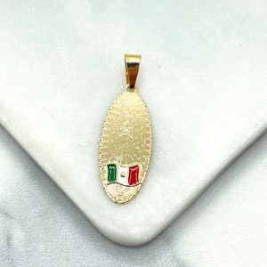 18k Gold Filled Mexican Flag with Virgen De Guadalupe, Our Lady of Guadalupe Oval Medal, Medallion Pendant Charms, Wholesale Jewelry