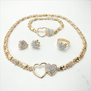 18k Gold Filled Cubic Zirconia Double Hearts with XoXo Hug and Kisses Shape Set, 04 Pieces, Wholesale Jewelry Making Supplies