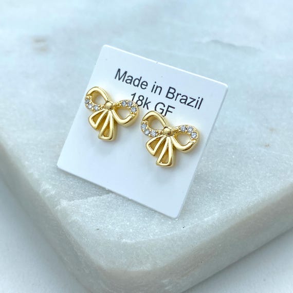18k Gold Filled 12mm or 10mm Petite Ribbon Bow Stud Earrings