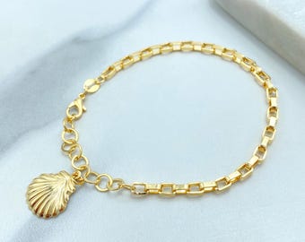 18k Gold Filled Seashell Charm Bracelet, Beach Inspired Summer Jewelry, Coastal Gold Bracelet, Two Links Bracelet, Wholesale Jewelry