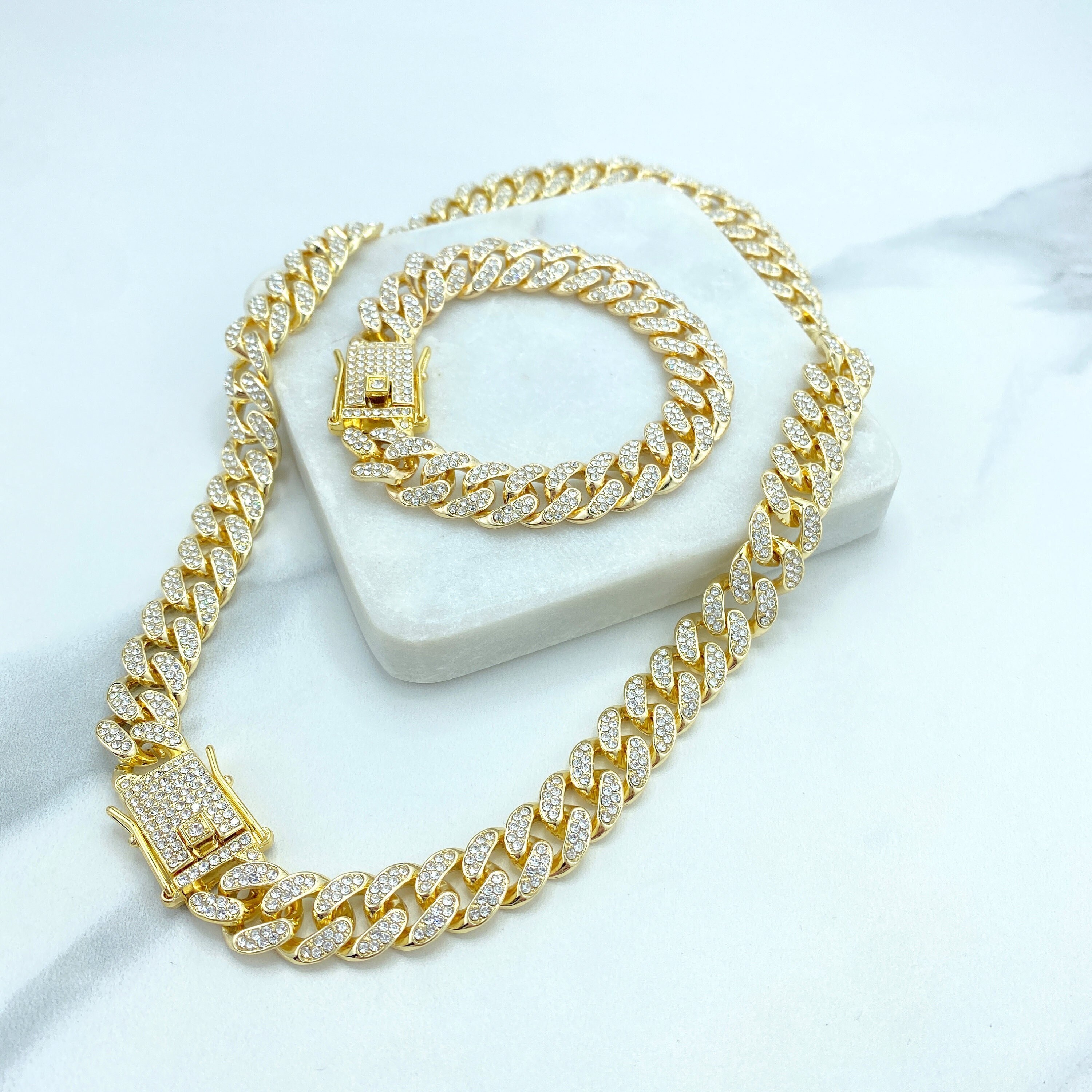 Collana Cubana Con Zirconi In Ottone Da 14 Mm Alla Moda Da - Foto 12