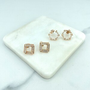18k Gold Filled Fancy CZ Cubic Zirconia Circle or Square Stud Earrings Wholesale Jewelry Supplies