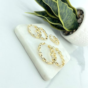 18k Gold Filled Micro Cubic Zirconia & Mariner Anchor Chain, Chunky Link Mariner Chain Style Hoop Earrings, Wholesale Jewelry Supplies