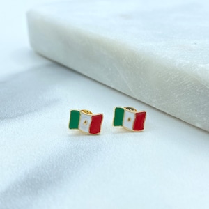 18K Gold Füllte Mexikanische Flagge Ohrstecker, Ohrstecker Ohrringe Mexikanische Flagge Emaille Bunt, Bunt und Bunt Ohrringe, Großverkauf Schmuck