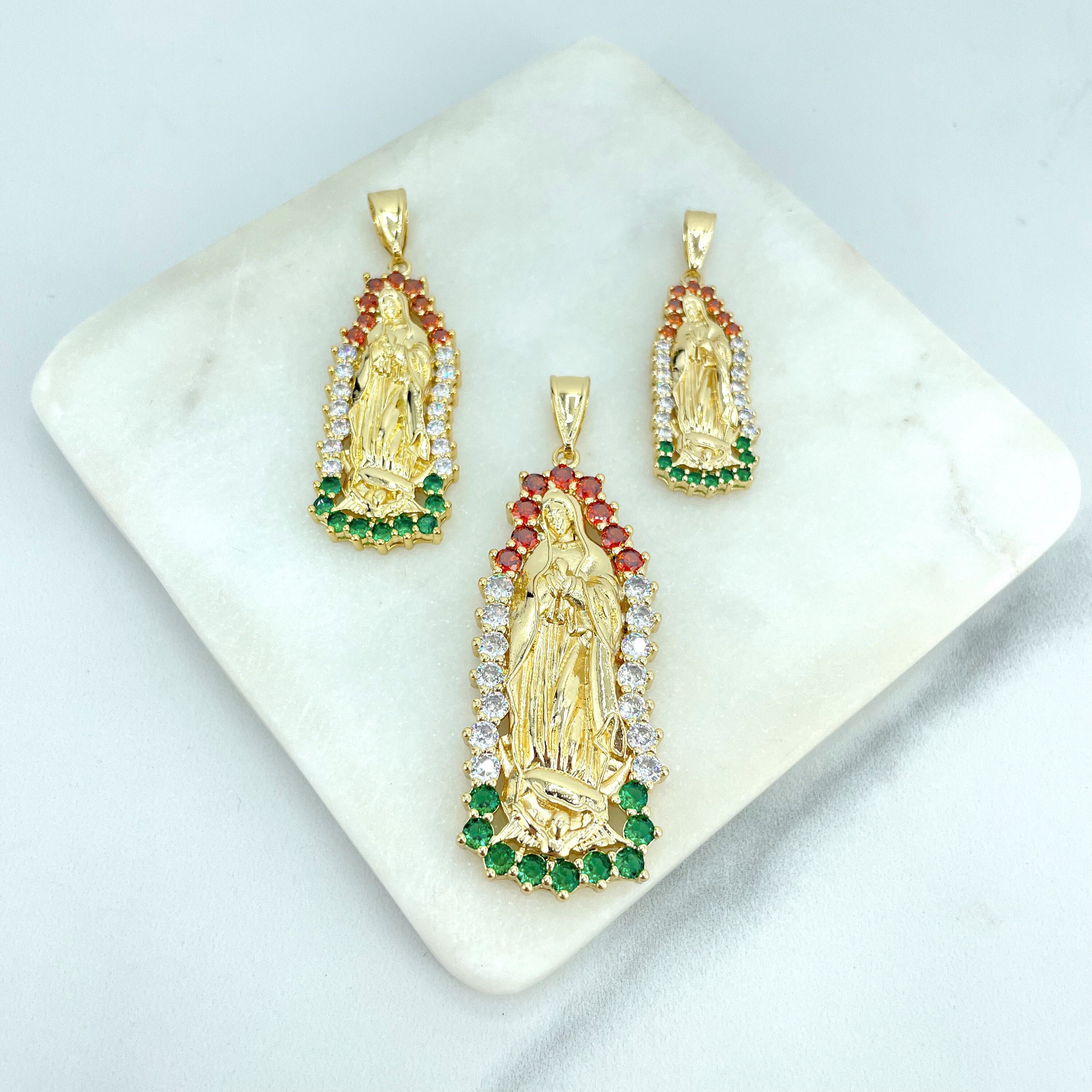 18K Gold Filled Beads & Our Lady of Guadalupe, Virgen de Guadalupe Drop Earrings, Religious Earrings, Wholesale Jewelry Making Supplies