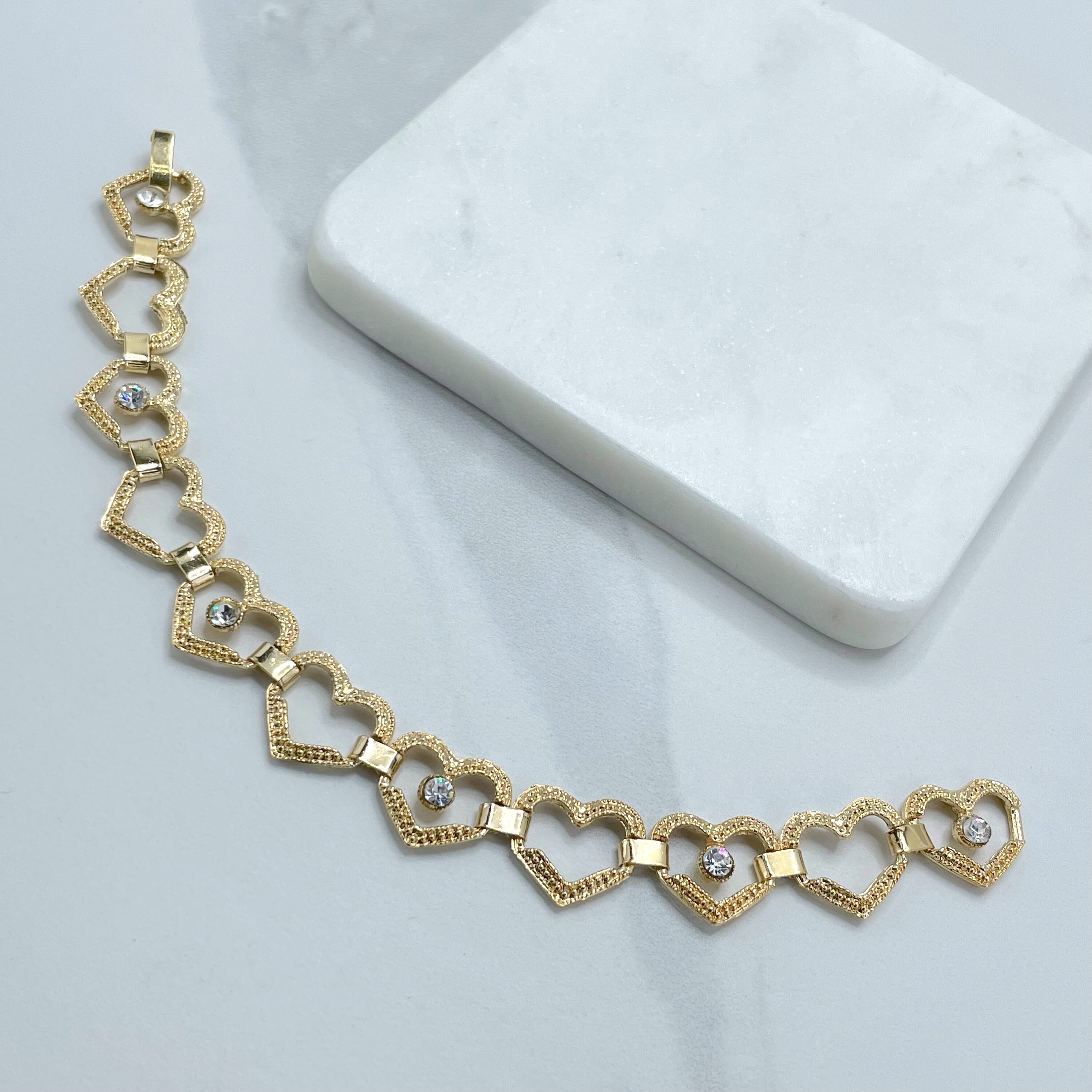 18k Gold Filled Clear Cubic Zirconia & Hearts Bracelet Gift  Her Romantic Jewelry Bracelet, Sieraden Armbanden Handkettingen 