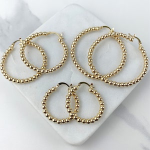 18k Gold Filled Beaded Hoop Earrings Available In 30mm, 40mm or 50mm Diameter Wholesale Jewelry Making Supplies