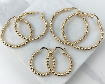 18k Gold Filled Beaded Hoop Earrings Available In 30mm, 40mm or 50mm Diameter Wholesale Jewelry Making Supplies