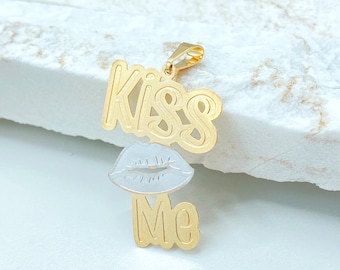 18K Gold Filled Kiss Me Pendant, Two Tone Lip Design