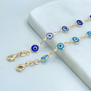 18k Gold Filled 10mm Greek Blue Eyes, Link Style, Bracelet, Protection & Lucky, Wholesale Jewelry Supplies
