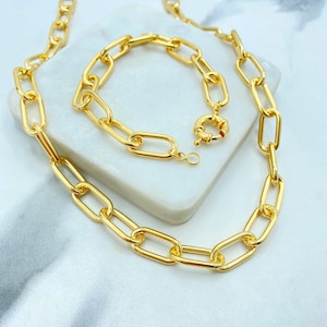 18k Gold Filled 11mm Paperclip Chain Necklace and Bracelet Set, Lightweight Chunky Paperclip Link, Bold Statement Set, Wholesale Jewelry