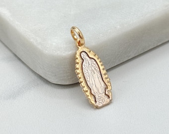 18K Gold Filled Guadalupe Silhouette Pendant, Two Tone Mini Devotional Medal