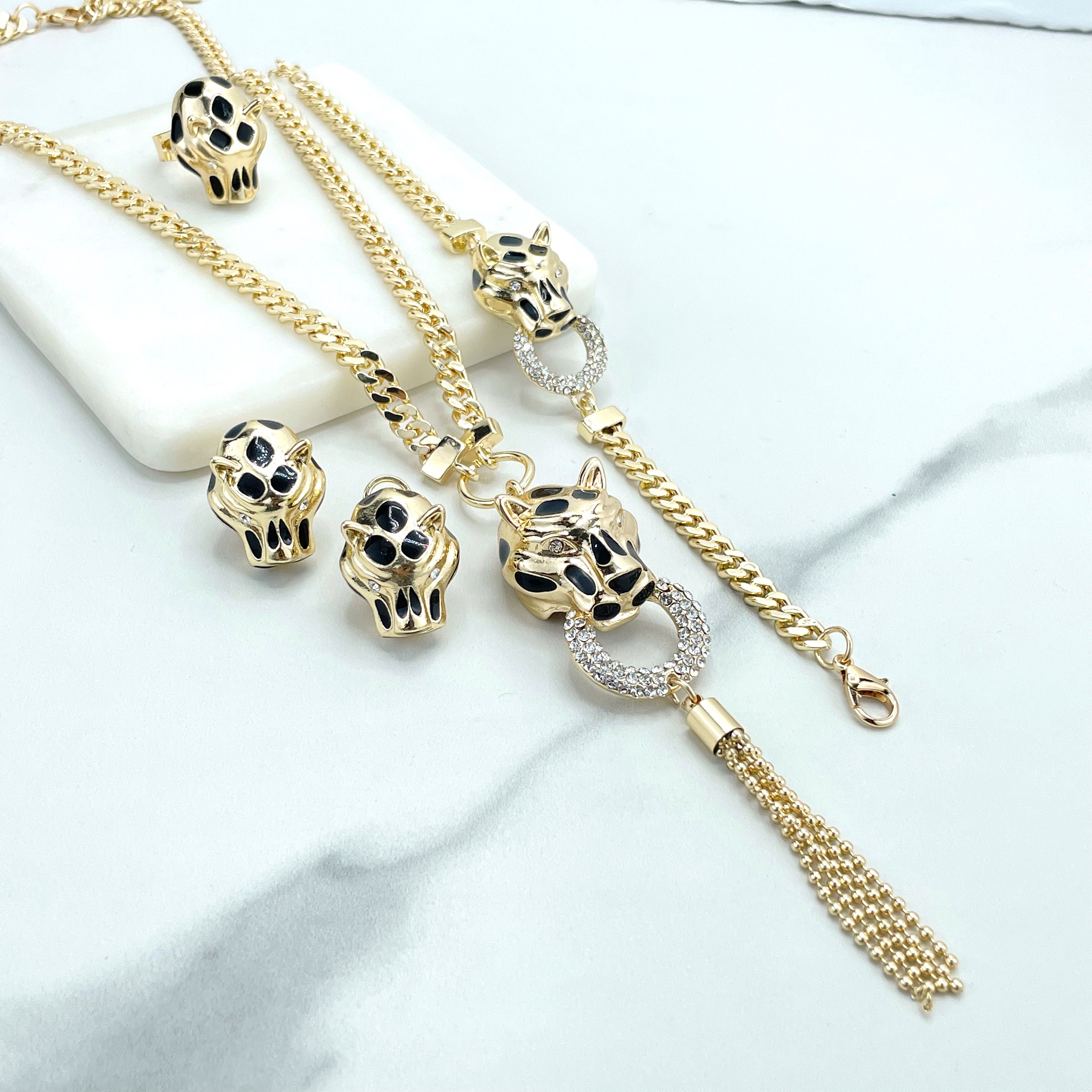 18k Gold Filled Flat Curb Link & Black Enamel CZ Tiger 18k Gold Filled Flat Curb Link & Black Enamel CZ Tiger