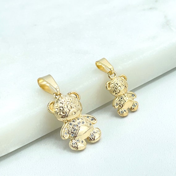 18k Gold Filled Texturized Cute Little Teddy Bear Shape Clear Cubic Zirconia Charm Pendant Two Sizes Wholesale Jewelry Making Supplies Etsy Ireland
