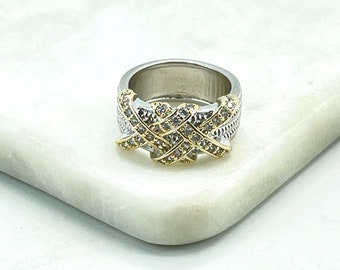 18-Karat-Gold- und Silber-gefüllter, klarer, kreuz und quer verlaufender Zirkonia-Ring, Großhandel für Schmuckherstellungszubehör