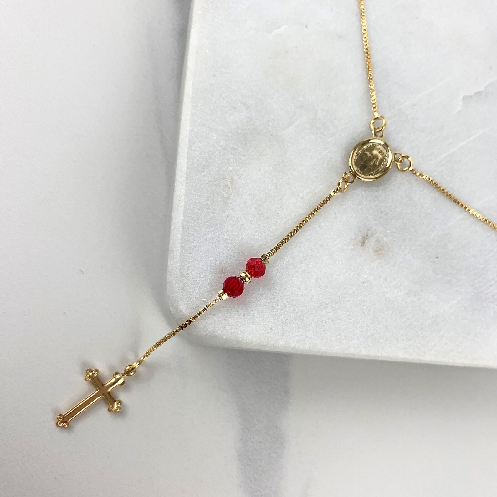 18k Gold Filled Virgen Milagrosa, Our Lady of Miracles Red Beads Rosary ...
