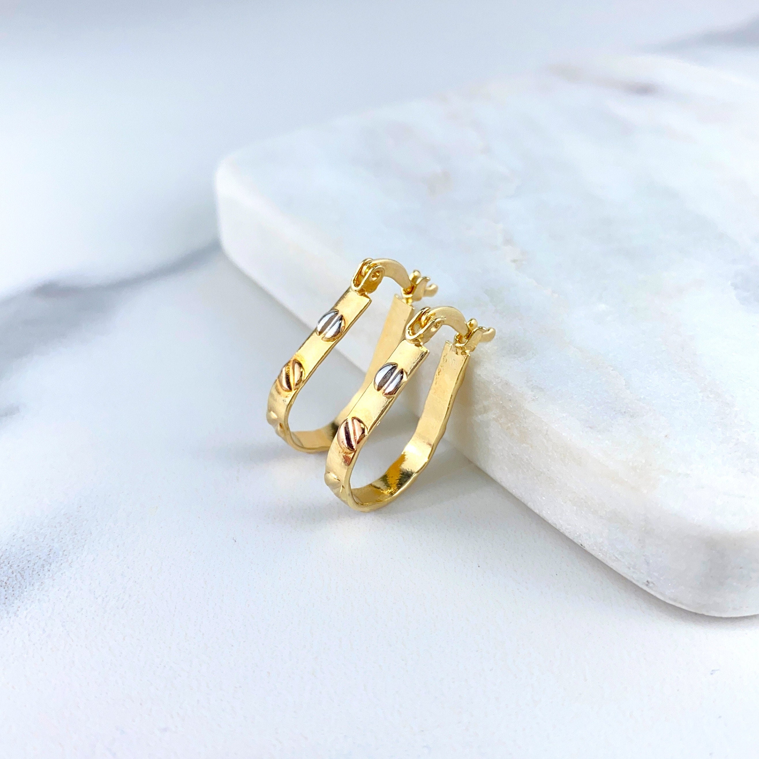 18k Gold Filled Three Tone Oval Earrings Wholesale Jewelry