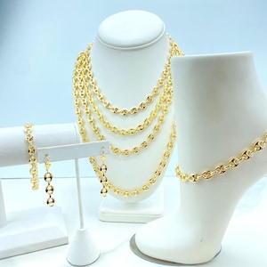 18k Gold Filled 8mm Puffy Mariner Style Link Chain,Earrings,Necklace or Bracelet or Anklet,buy as set or separate,Wholesale Jewelry Supplies