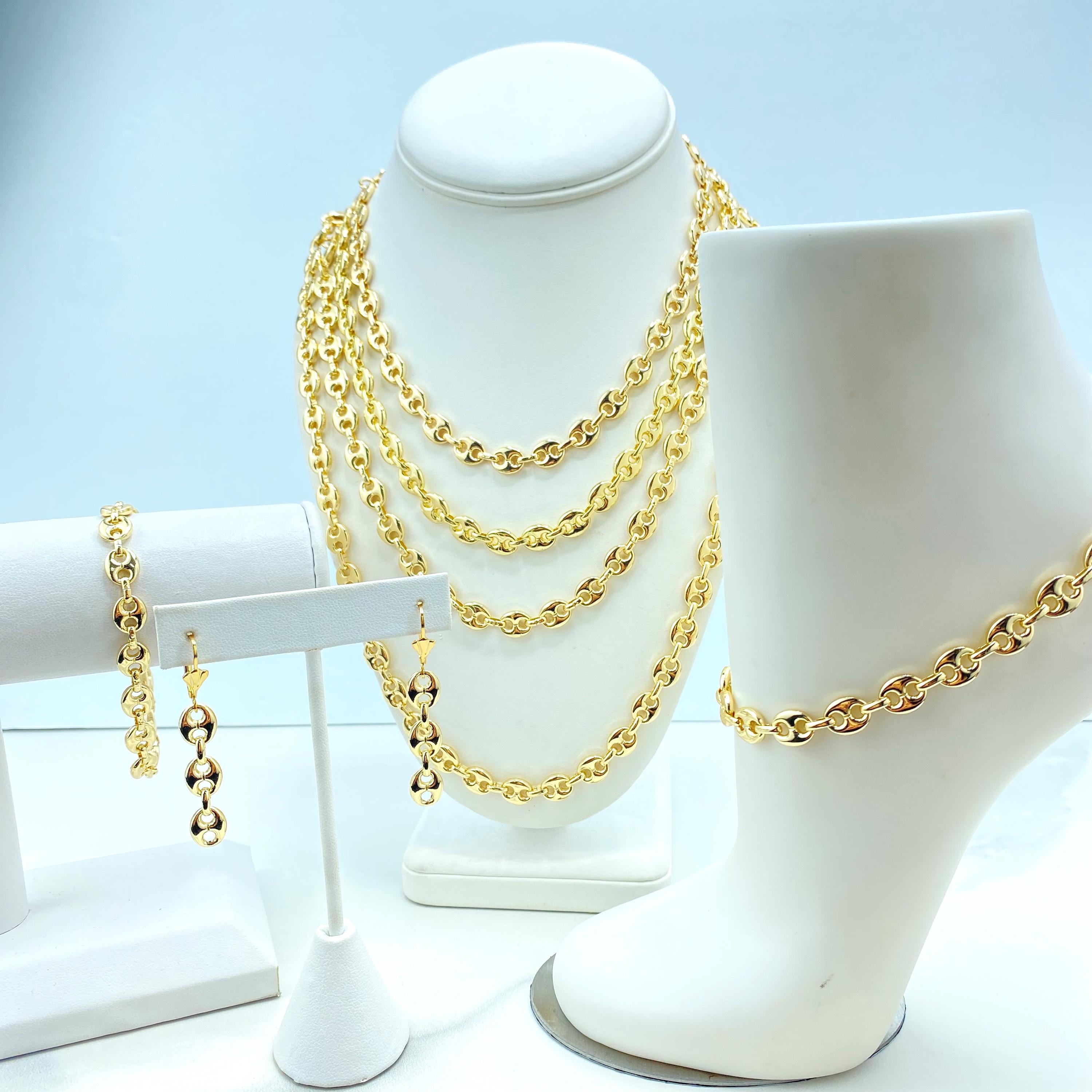 18k Gold Filled 8mm Puffy Mariner Style Link Chain,Earrings,Necklace or Bracelet or Anklet,buy as set or separate,Wholesale Jewelry Supplies