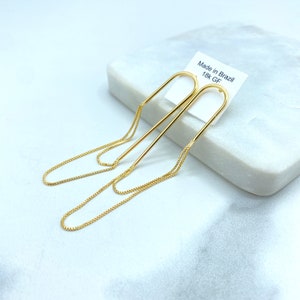 18k Gold Filled Paper Clip Pin Shaped Stud Earrings, Pin Earrings with Dangle Double Lines, Wholesale Jewelry