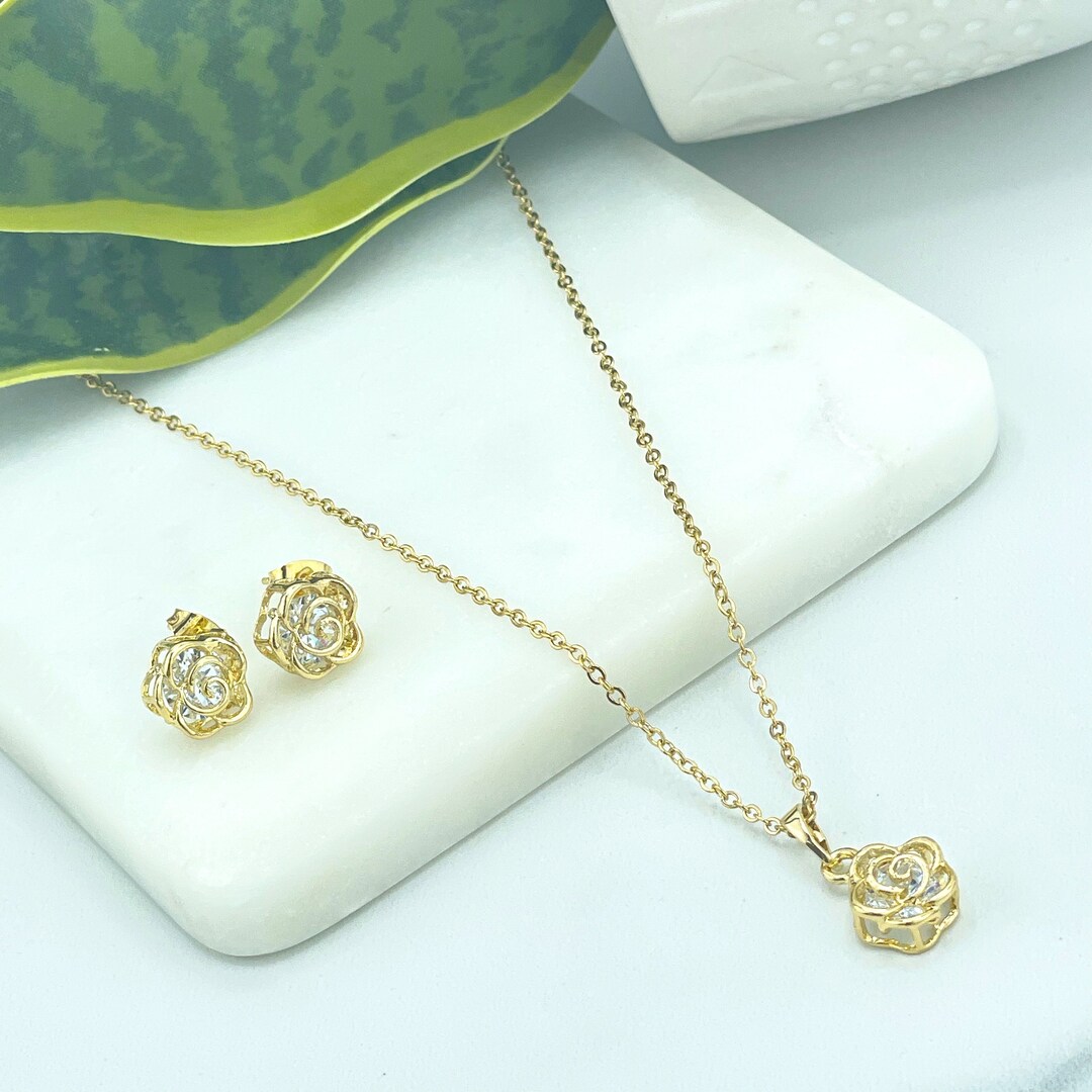 18k Gold Filled 1mm Rolo Chain Necklace With Cutout Rose Shape and ...