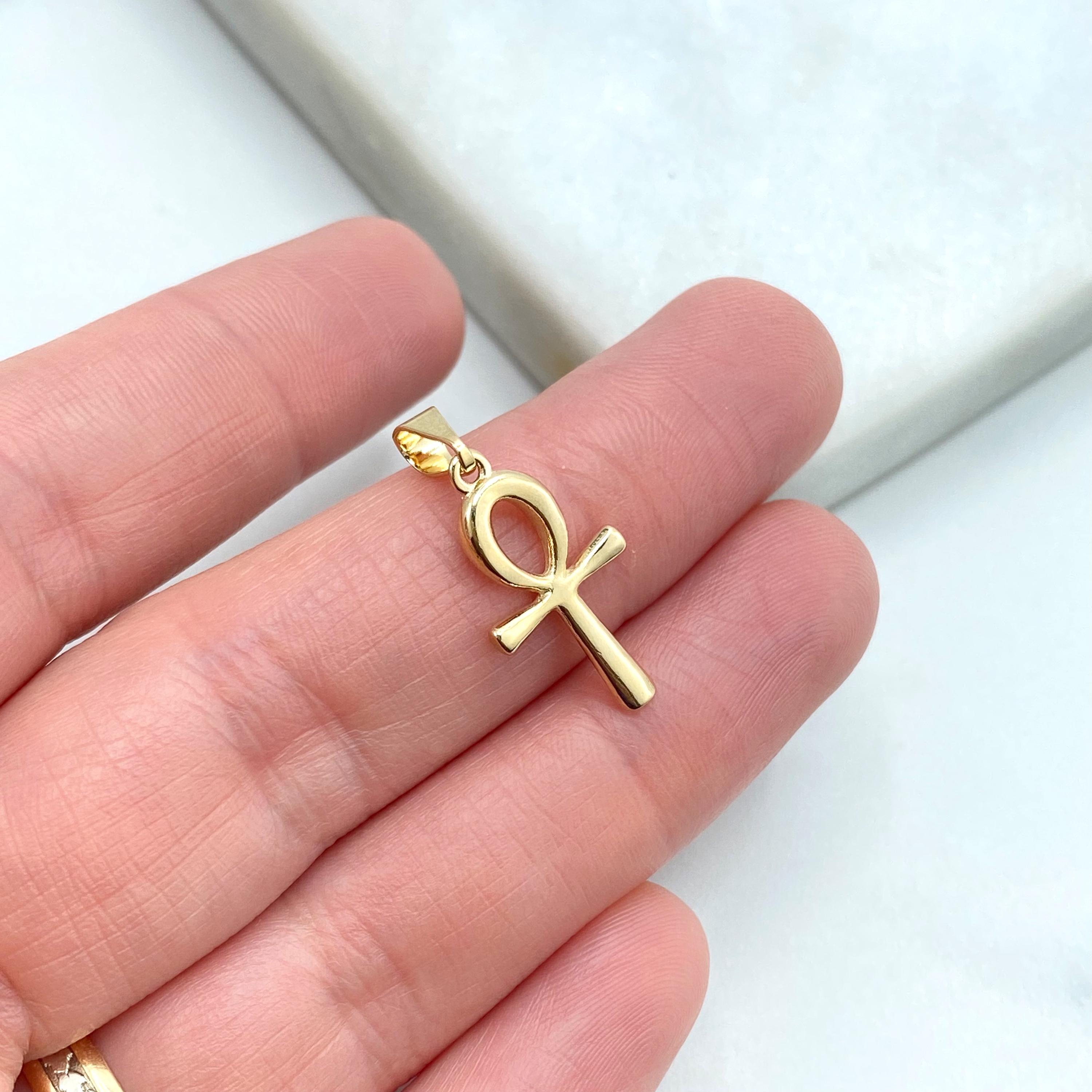 18Kゴールドフィルドエジプトアンククロス中空チャーム、エジプト生命