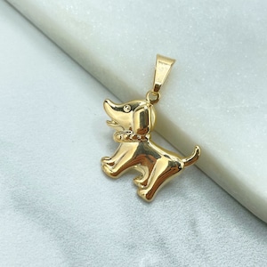 18k Gold Filled Puffed Little Cutie Dog, 3D Puppy Pendant Charm, Pet Lovers Jewelry, Wholesale Jewelry Making Supplies