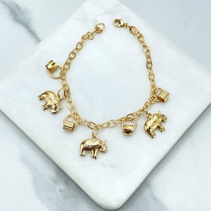 18k Gold Filled 4mm Rolo Chain with Elephants Charms and Gold Cylinder Linked Bracelet, Wholesale Jewelry Making Supplies