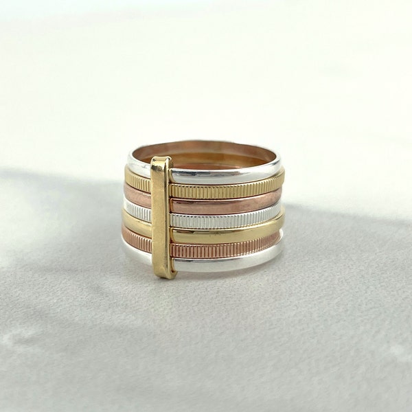 18k Gold Filled Three Tone, Gold, Rose Gold And Silver Midi Spinner Ring Wholesale Jewelry Making Supplies