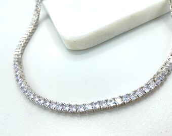 Silver Filled 4mm Cubic Zirconia Linked Chain, Double Safety Lock Box, 11.5 inches Anklet Wholesale Jewelry Making Supplies