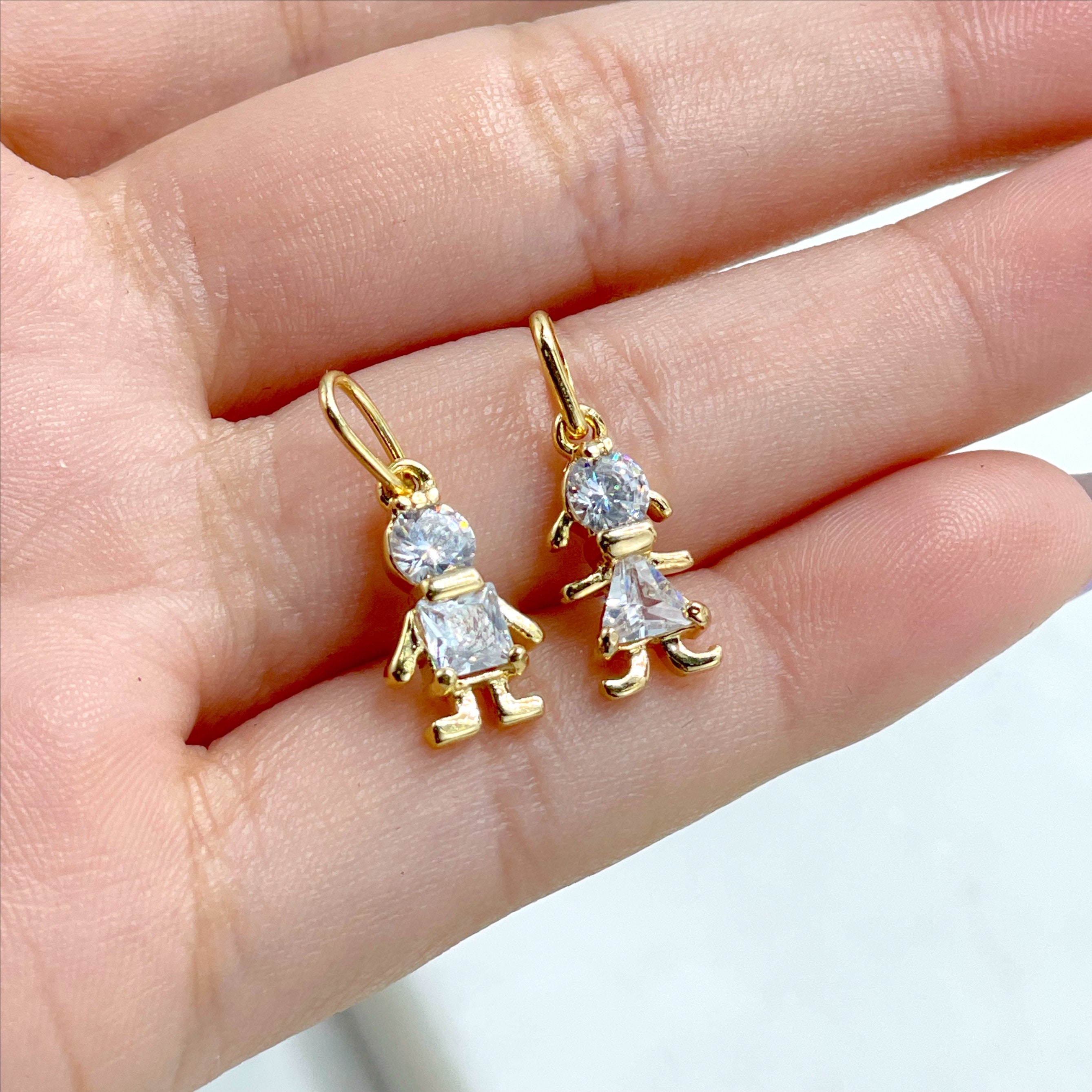 18K Gold Filled Boy or Girl Charms Pendant with Cubic Zirconia, Moving Head, for Wholesale and Jewelry Supplies, Family Jewelry for Mother Boy