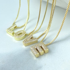 Collar con letra de globo gruesa bañada en oro de 14 k, collar con inicial para mujer, collar con inicial de circonita cúbica, joyería al por mayor