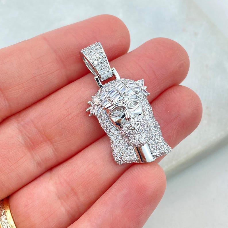 Silver Filled Jesus Christ Face Shape Pendant With Micro Cubic Zirconia ...
