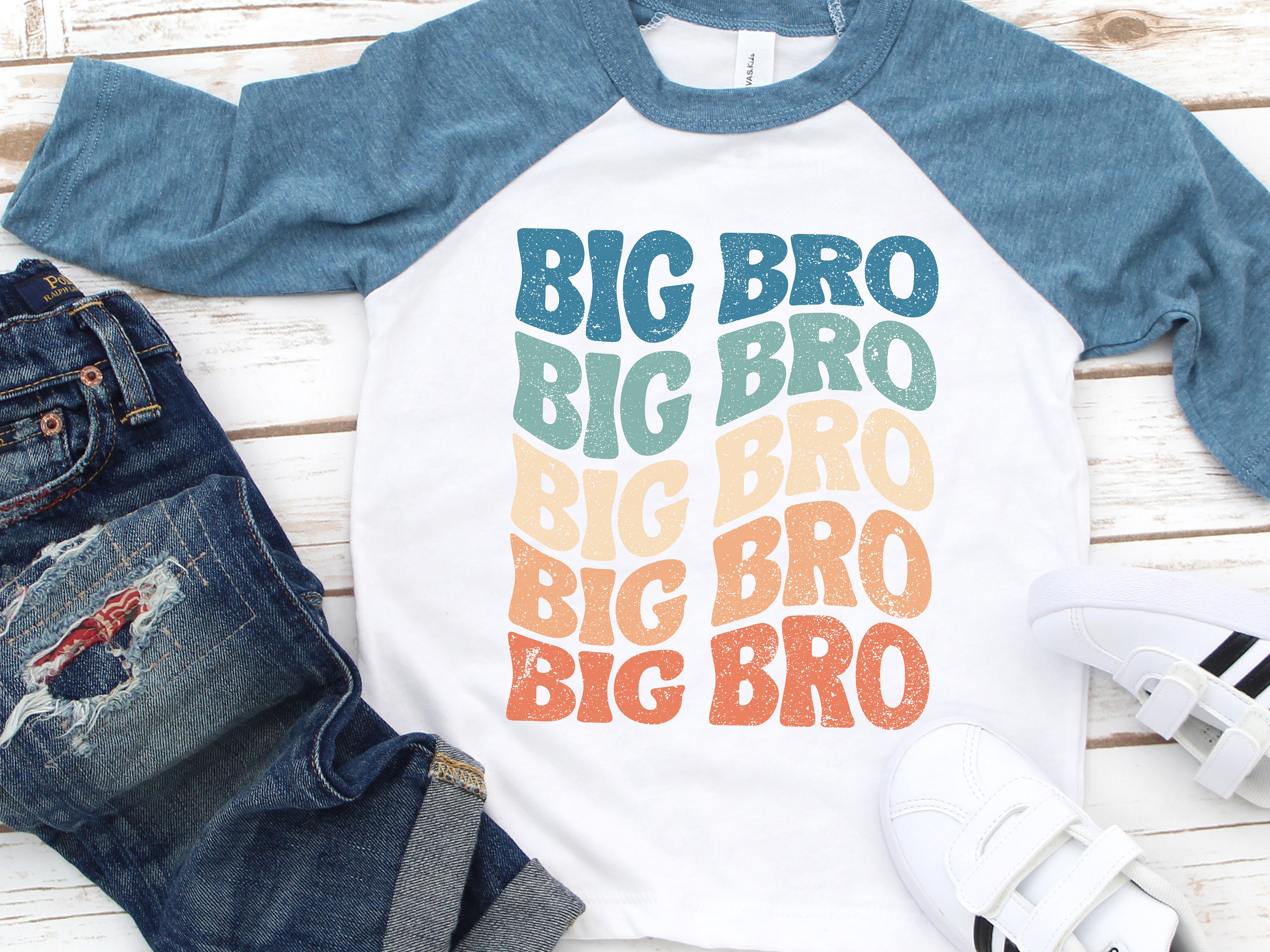 Discover Big Brother Shirt, Big Bro T-Shirt, New Big Brother Tee, Boys Toddler Raglan, Wavy Retro Vintage Boy T-Shirt, New Baby Announcement, 1093