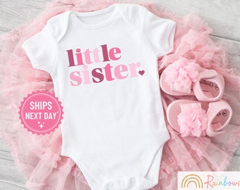 Little Sister Onesie®, Little Sis T-Shirt, Baby Girl Announcement, Shower Gift for Girl,  Pink Modern Design, Cute Minimalist Bodysuit, 1188