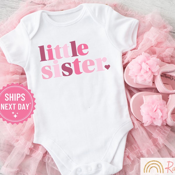 Little Sister Onesie®, Little Sis T-Shirt, Baby Girl Announcement, Shower Gift for Girl,  Pink Modern Design, Cute Minimalist Bodysuit, 1188