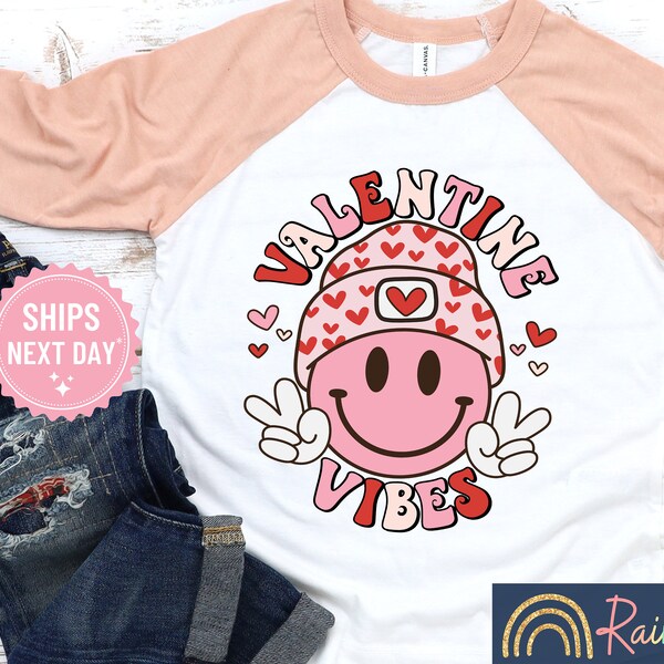 Valentine Vibes Girls Valentine Shirt, Retro Valentines Day TShirt, Toddler Girl Valentine Tee, Youth Tween Valentine Party Shirt, 1098