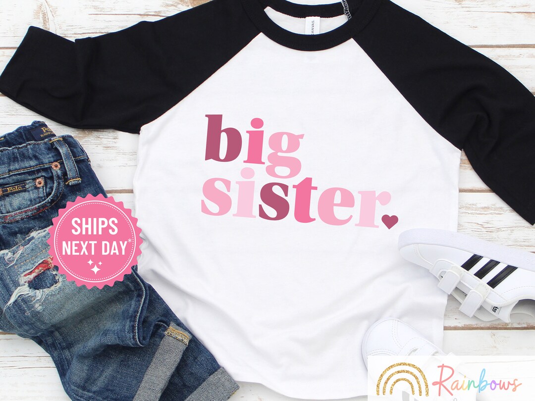 Big Sister Shirt, Big Sis Tshirt, New Big Sister Raglan, Pink Modern