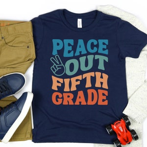 Last Day of 5th Grade Shirt, Peace Out Fifth Grade T-Shirt, End of 5th Grade School Wavy Retro Vintage T-Shirt, Boy Unisex Tshirt, 2014